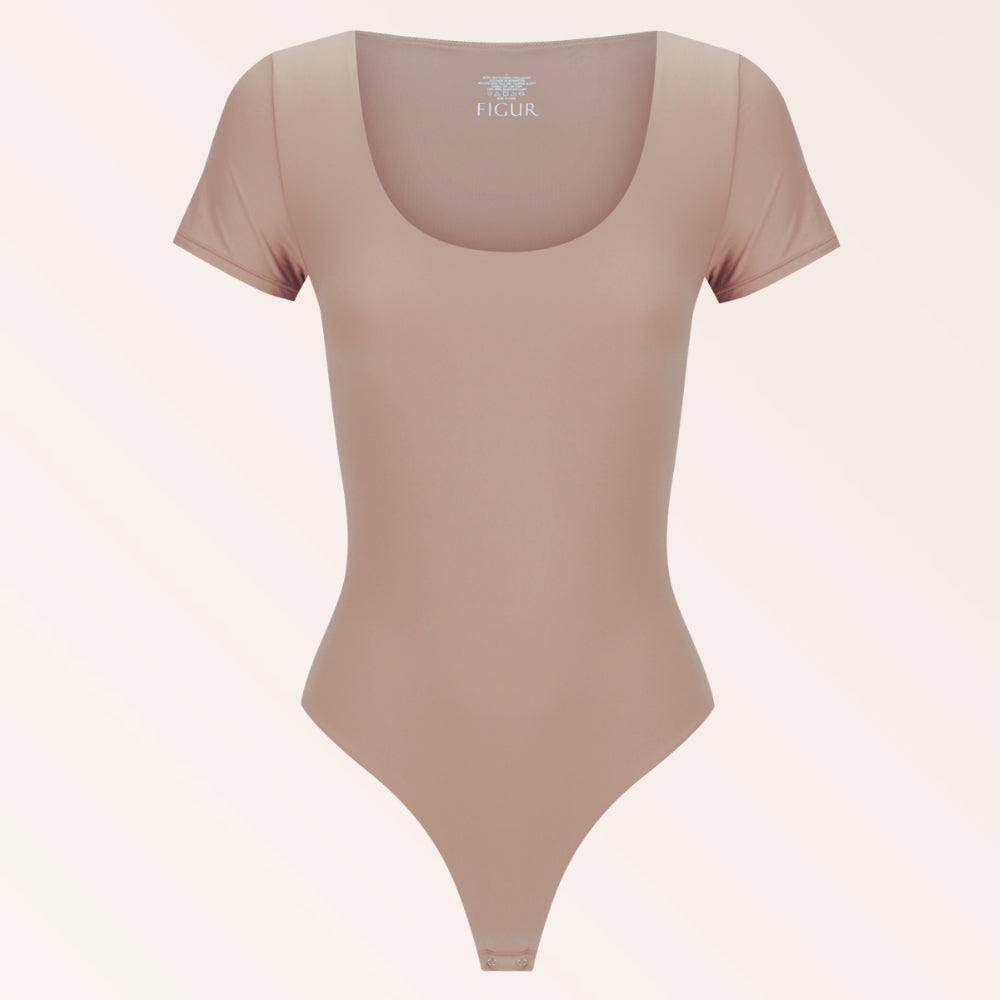Scoop Neck Tee Bodysuit - Nude