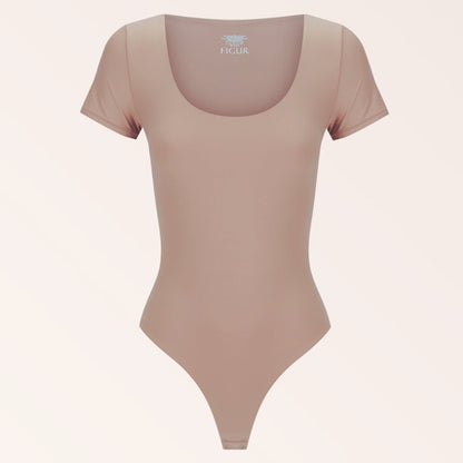 Scoop Neck Tee Bodysuit - Nude