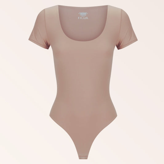 Scoop Neck Tee Bodysuit - Nude