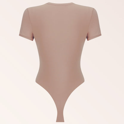 Scoop Neck Tee Bodysuit - Nude