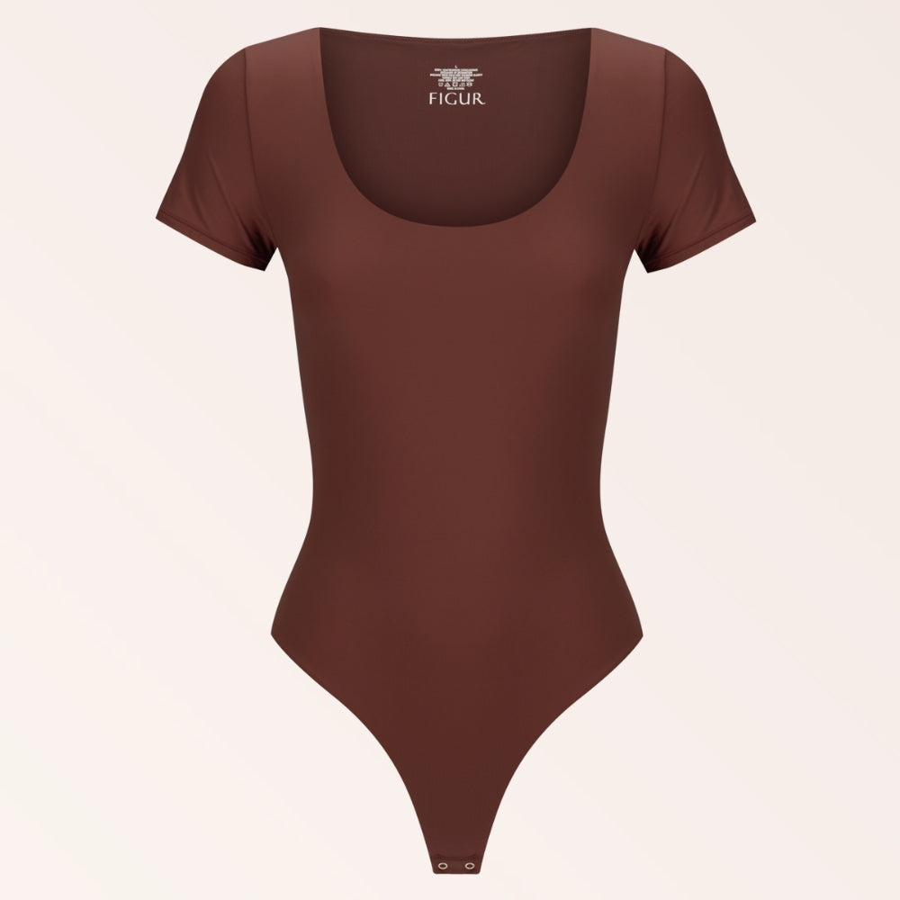 Scoop Neck Tee Bodysuit - Coffee