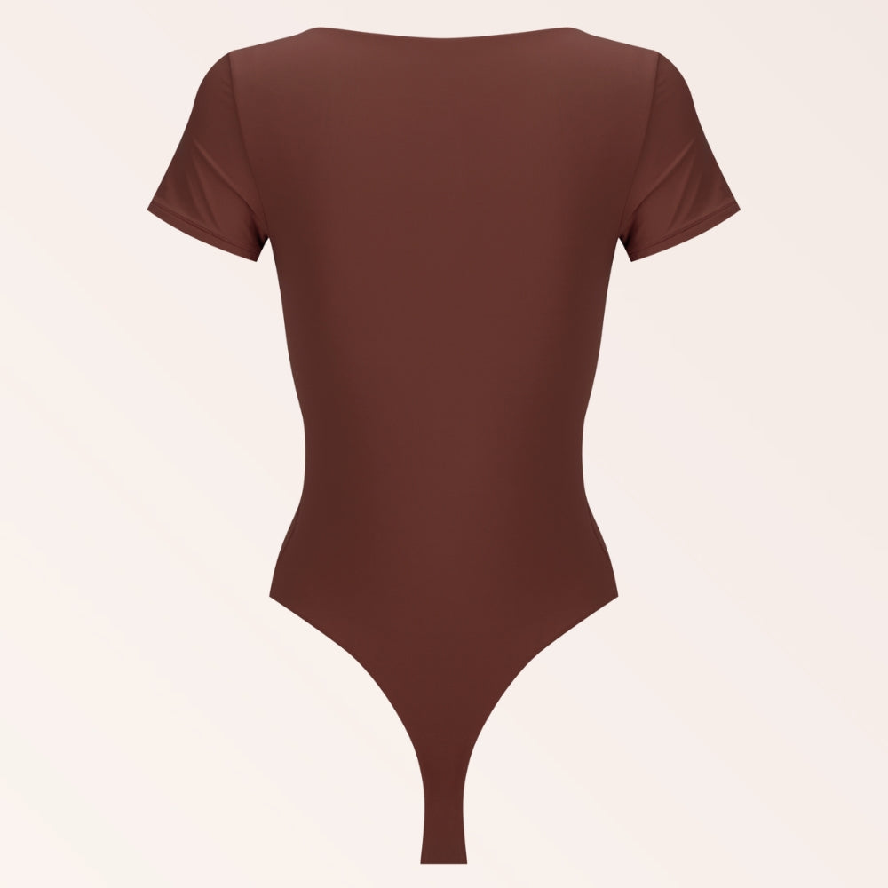 Scoop Neck Tee Bodysuit - Coffee