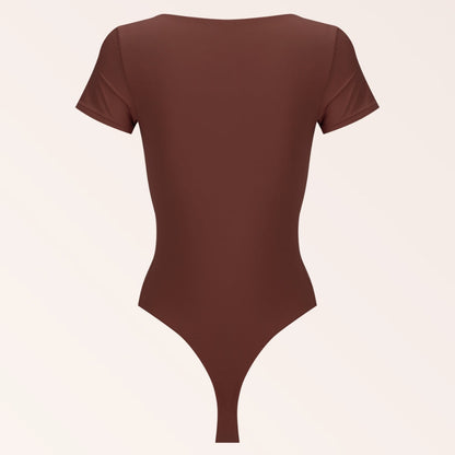Scoop Neck Tee Bodysuit - Coffee