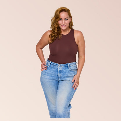 High Neck Tank Bodysuit - Coffee